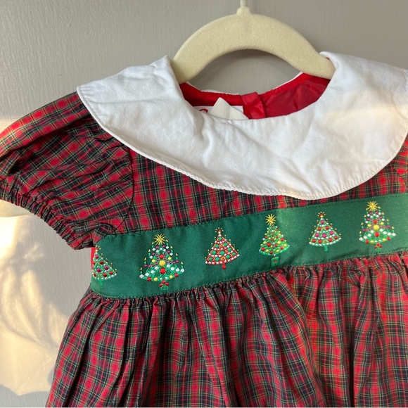 Girls Collared Christmas Tree Embroidered Dress - Picture 3 of 11